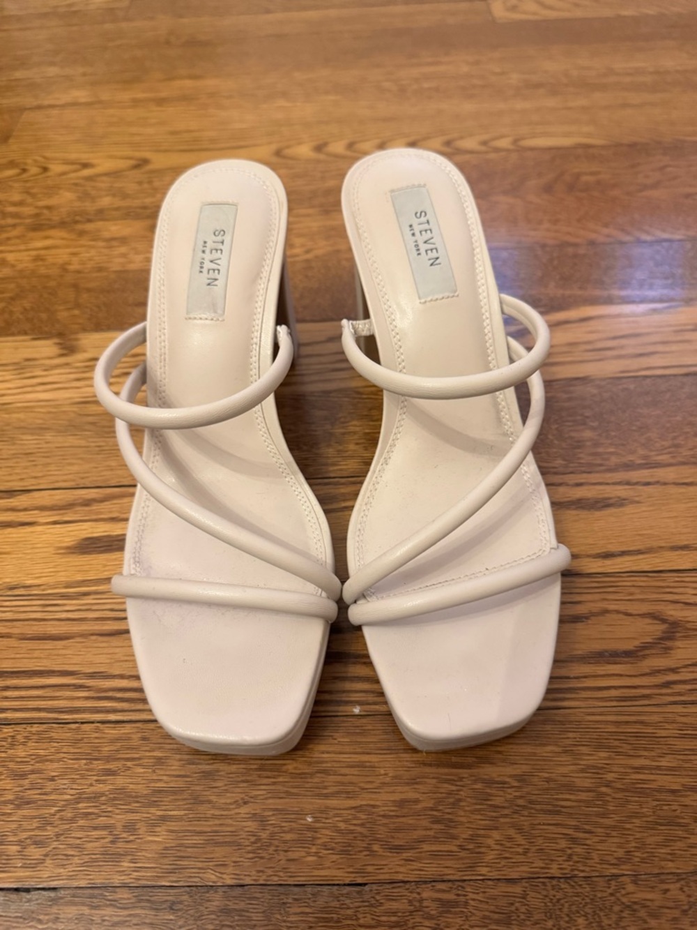 Steve Madden White Strappy Tube-Heel Slide Sandals